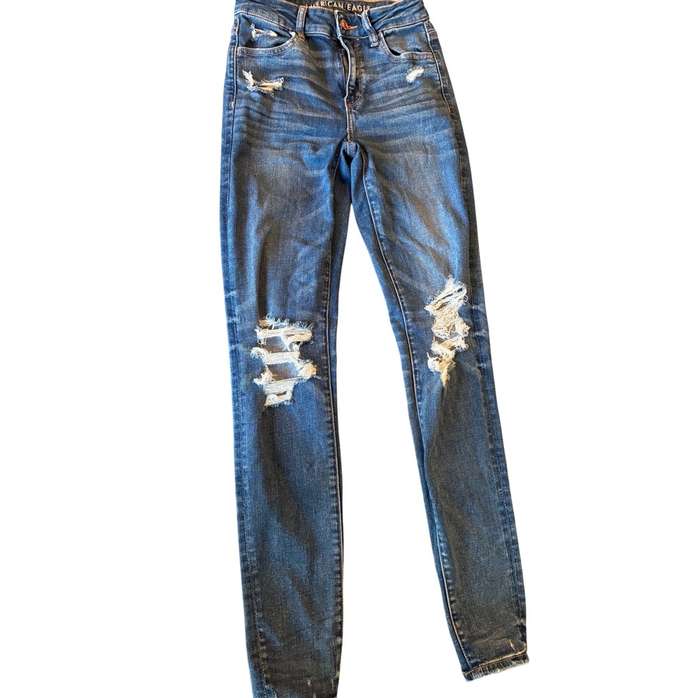 American Eagle Next Level Stretch Distressed Skinny Jeans Blue Size 2 Long